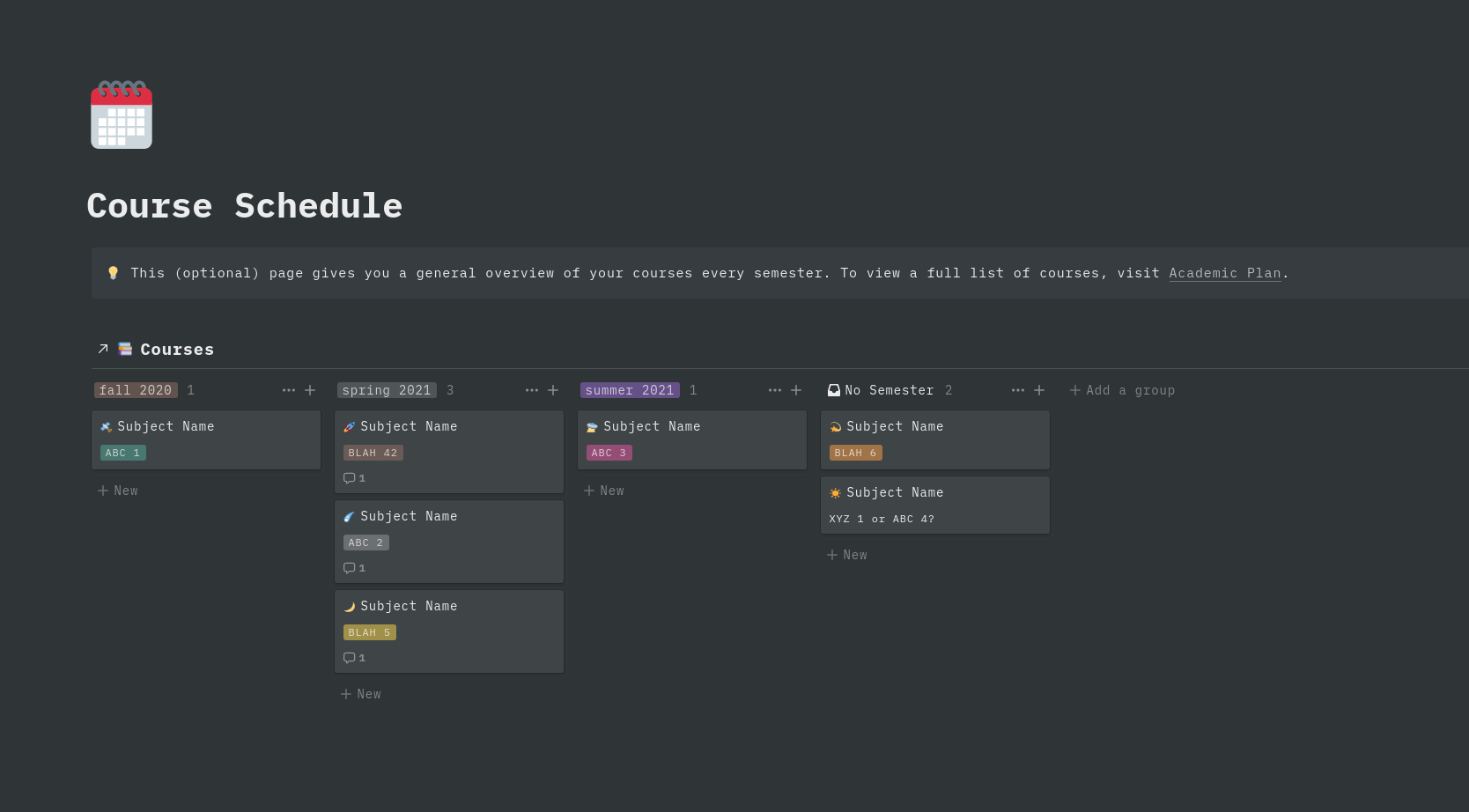 School Dashboard Notion Template