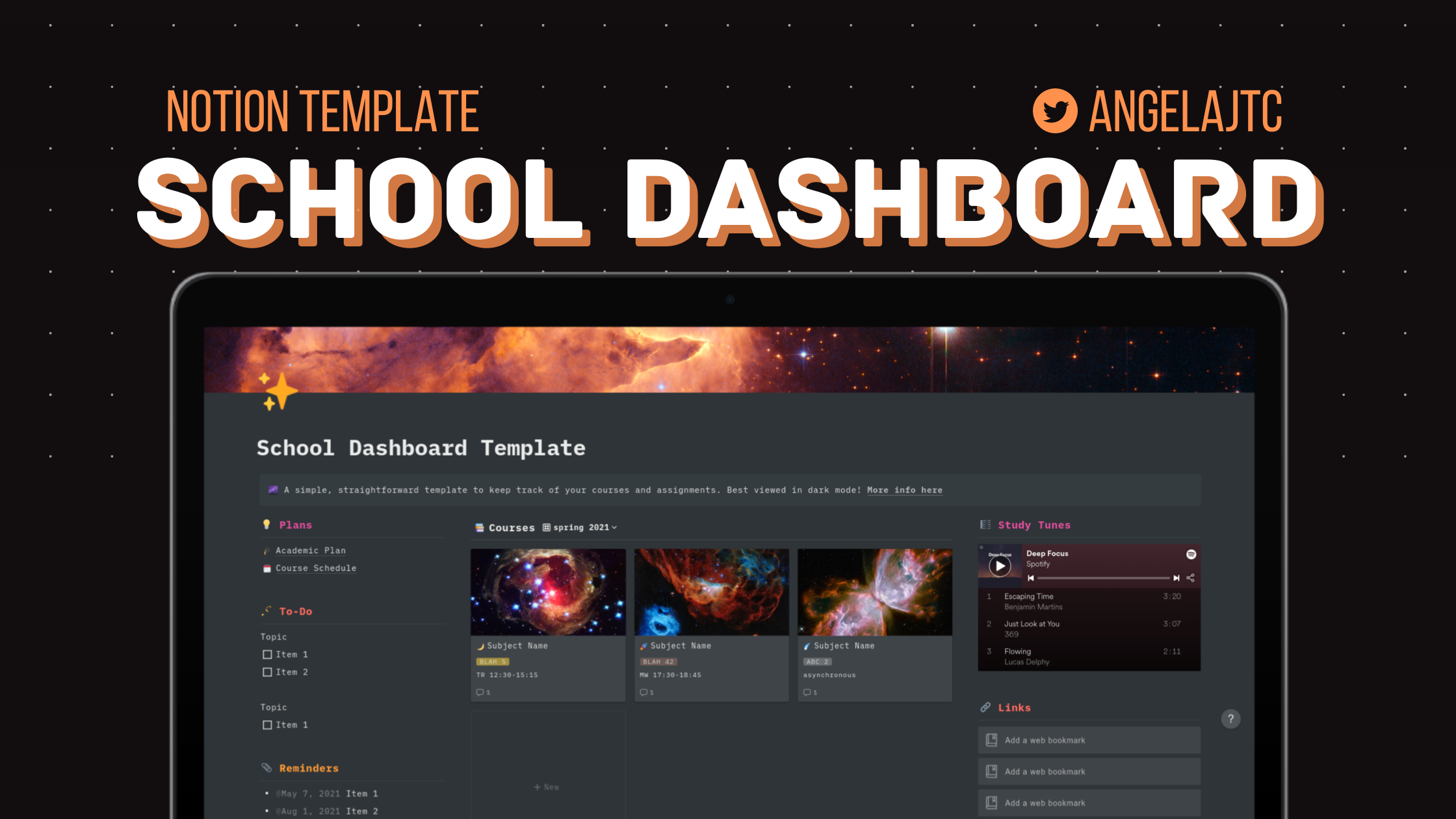 Notion school dashboard template